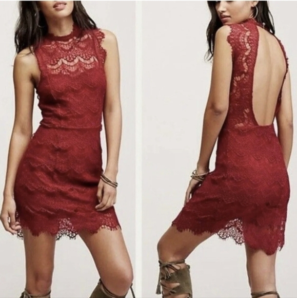 Free People Intimately Daydream Cherry Red Lace Dress Size L